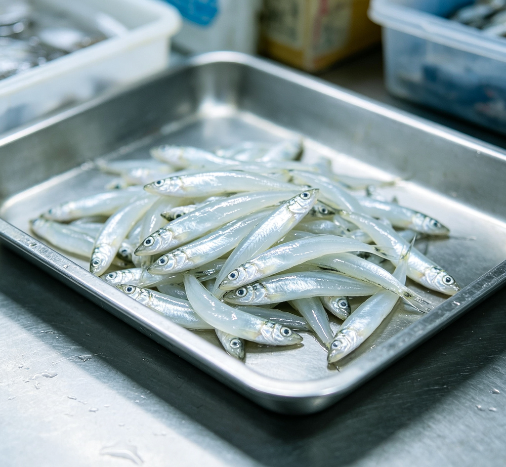 Small silvery whole fish arranged for cooking (photo 3 of 3)